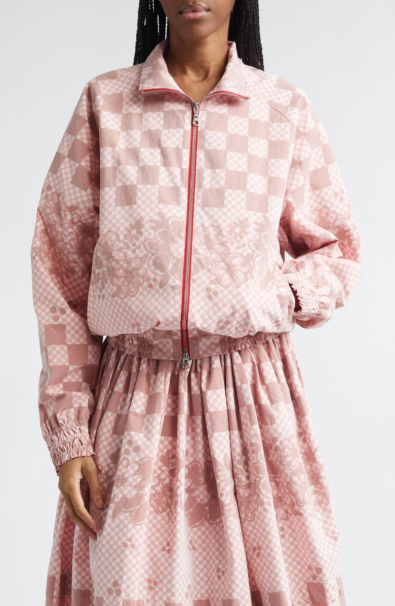 Paolina Russo Shirred Track Jacket, Main, color, Red/ White