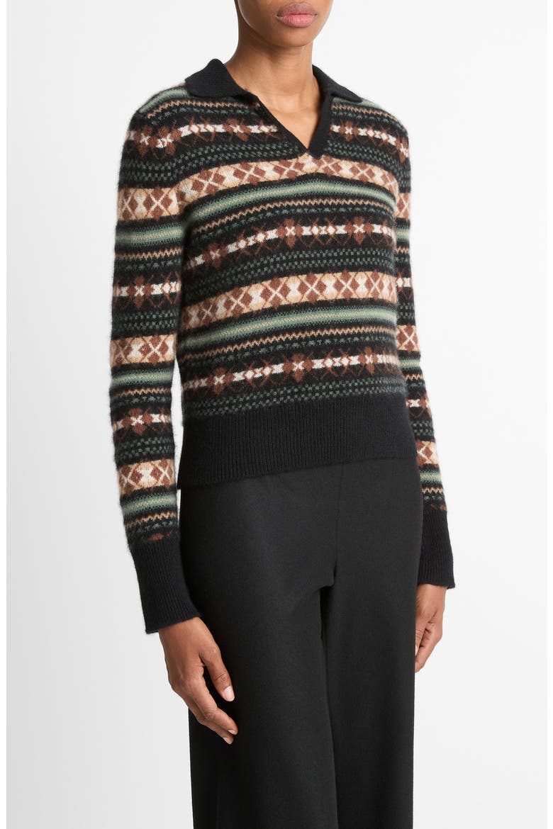 Fair Isle Cashmere Polo Sweater, Alternate, color, CACAO/MALACHITE COMB