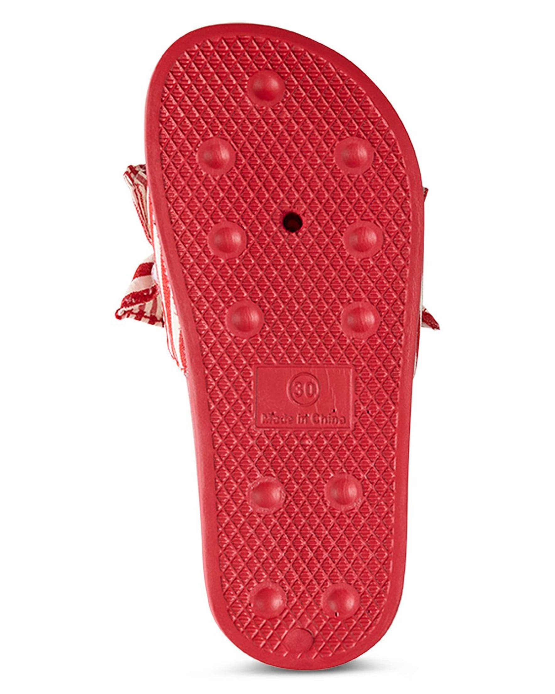 Kids' Ruffle Stripe Slip-On Slide Sandal, Alternate, color, Red
