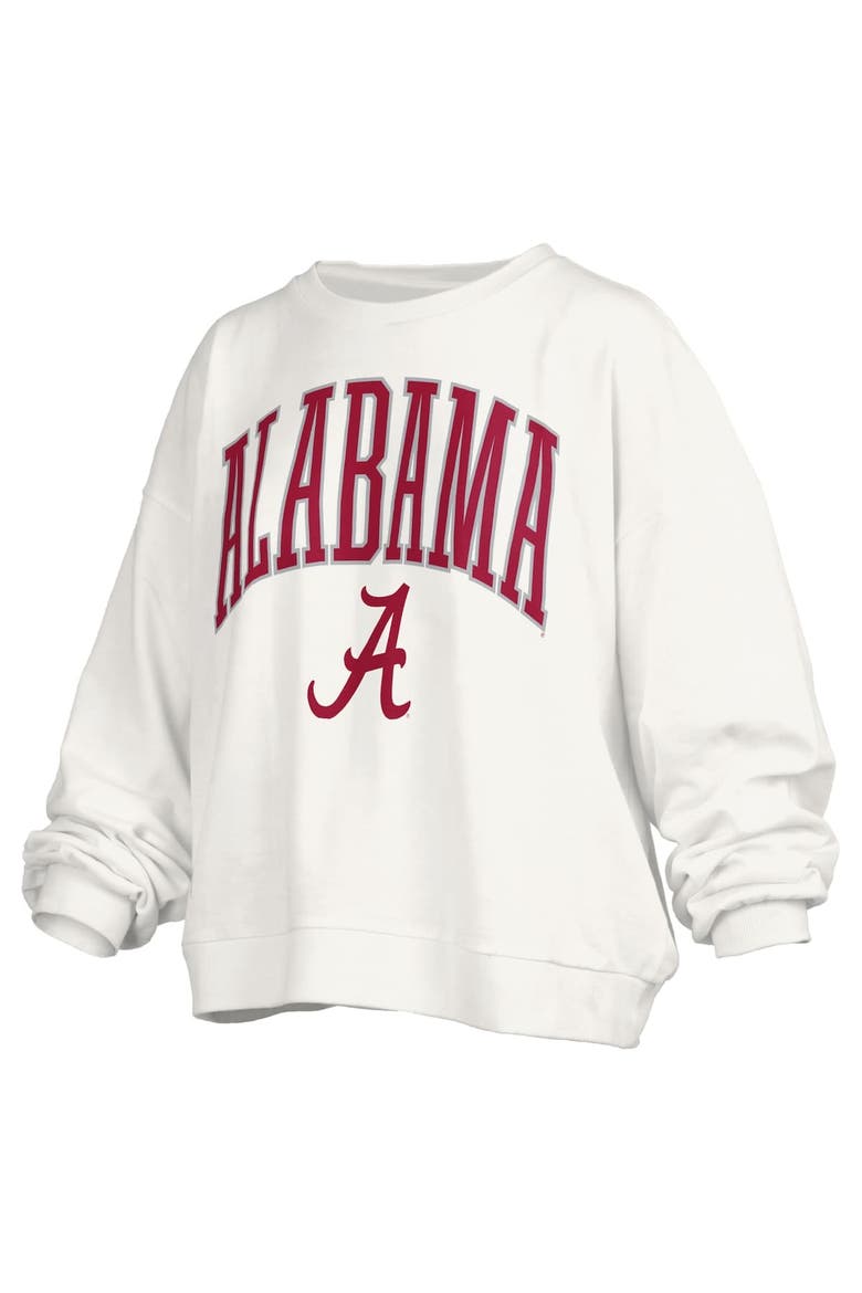Women's Pressbox White Alabama Crimson Tide Janise Arch Over Logo Waist Length Oversized Pullover Sweatshirt, Alternate, color, White