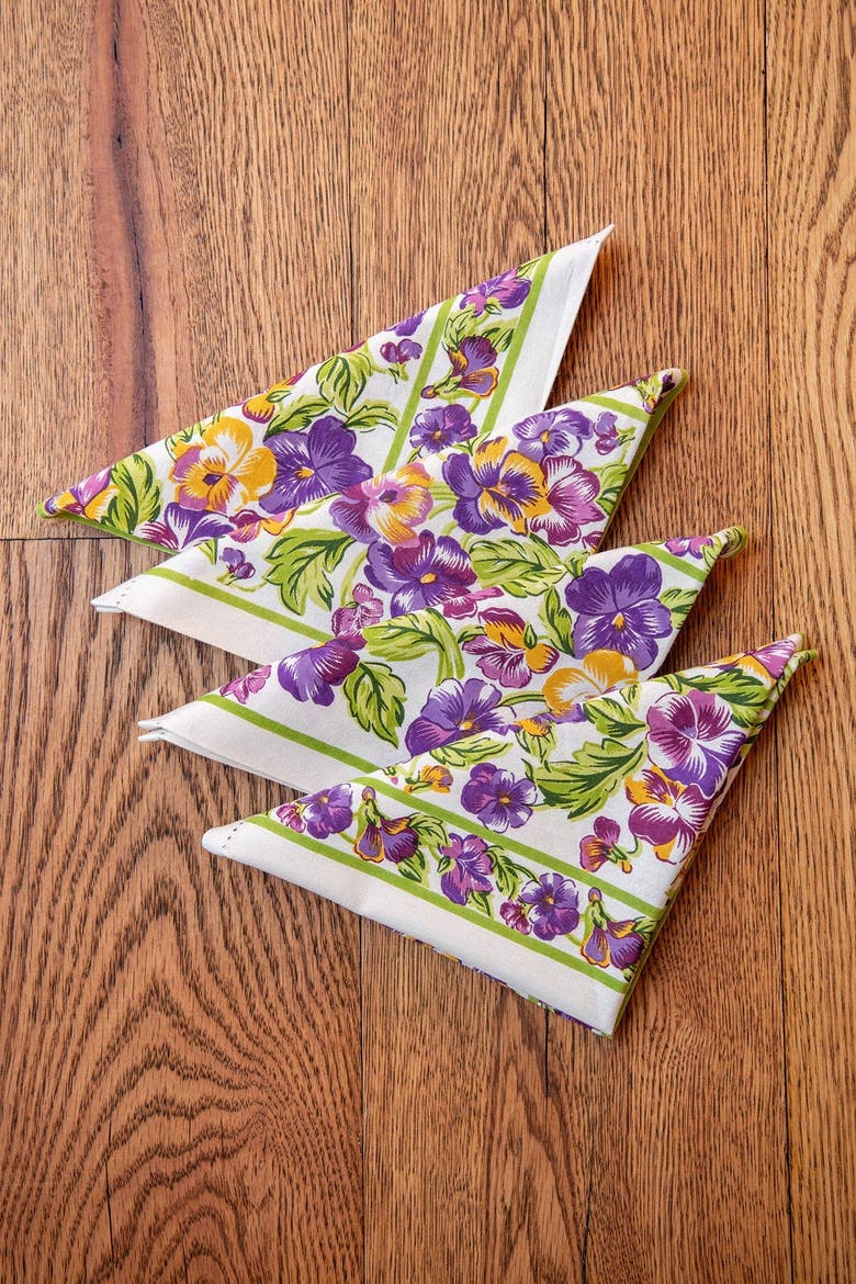 Pansies Luncheon Napkins, Set of 4, Alternate, color, Ecru