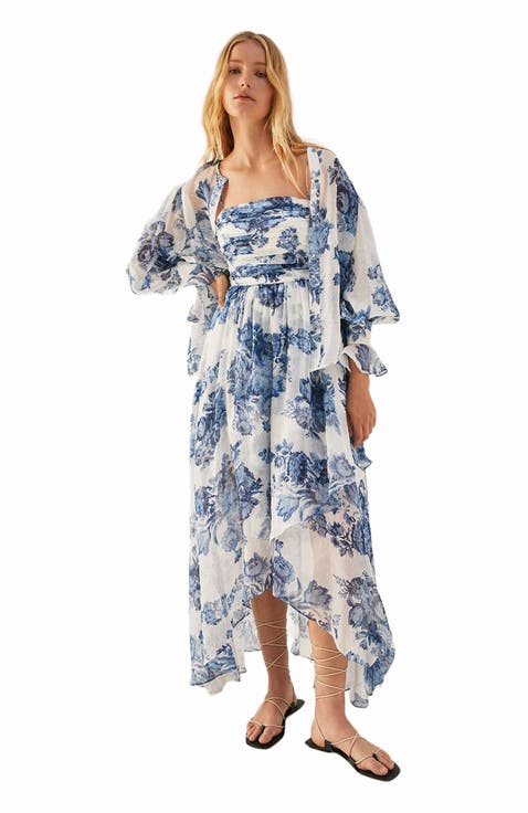 Rosarium Fleur Silk Linen Maxi Dress