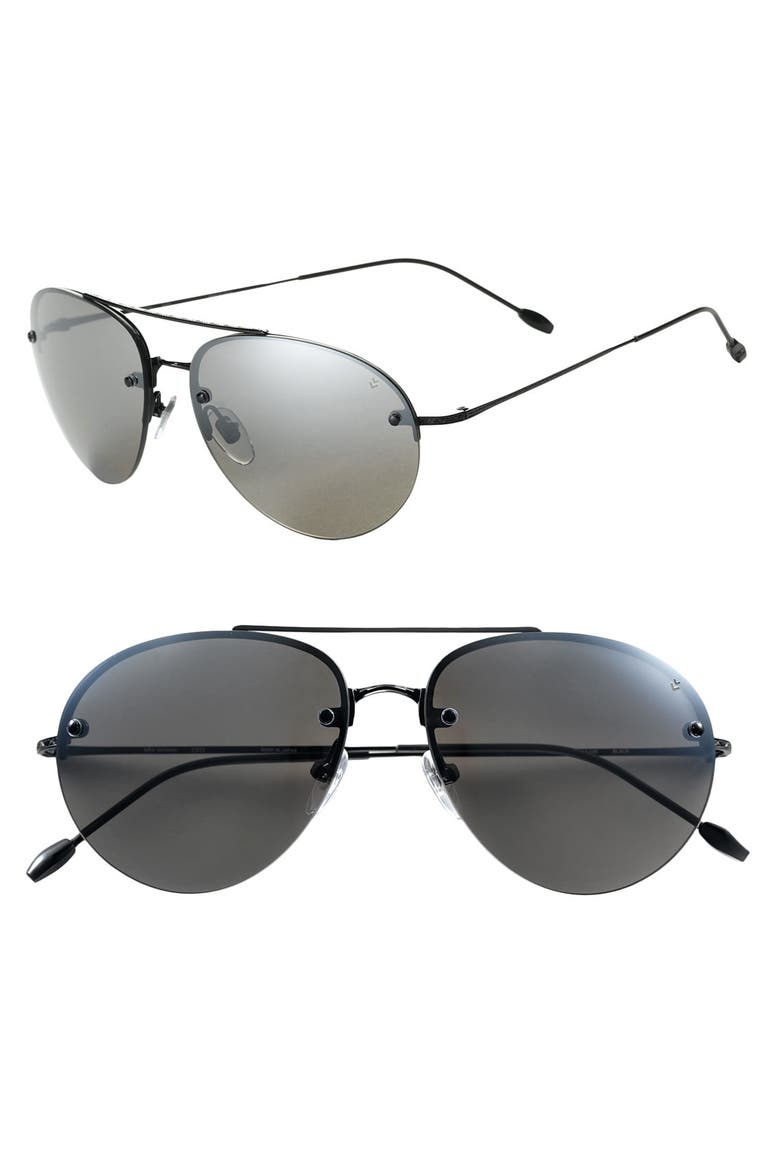 Semi Rimless Aviator Sunglasses, Main, color, BLACK