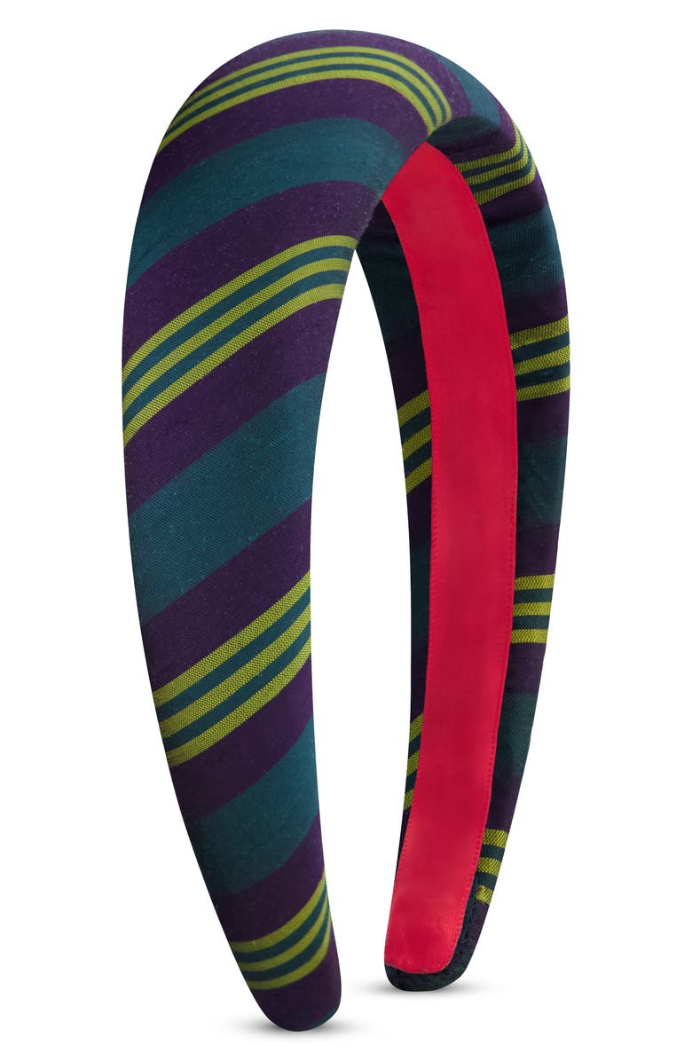 Bien Abyé Navy Stripe Silk Headband, Main, color,
