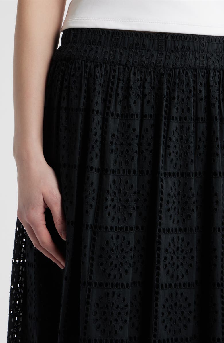 Rails Dax Cotton Eyelet Midi Skirt, Alternate, color, Black Grid Embroidery