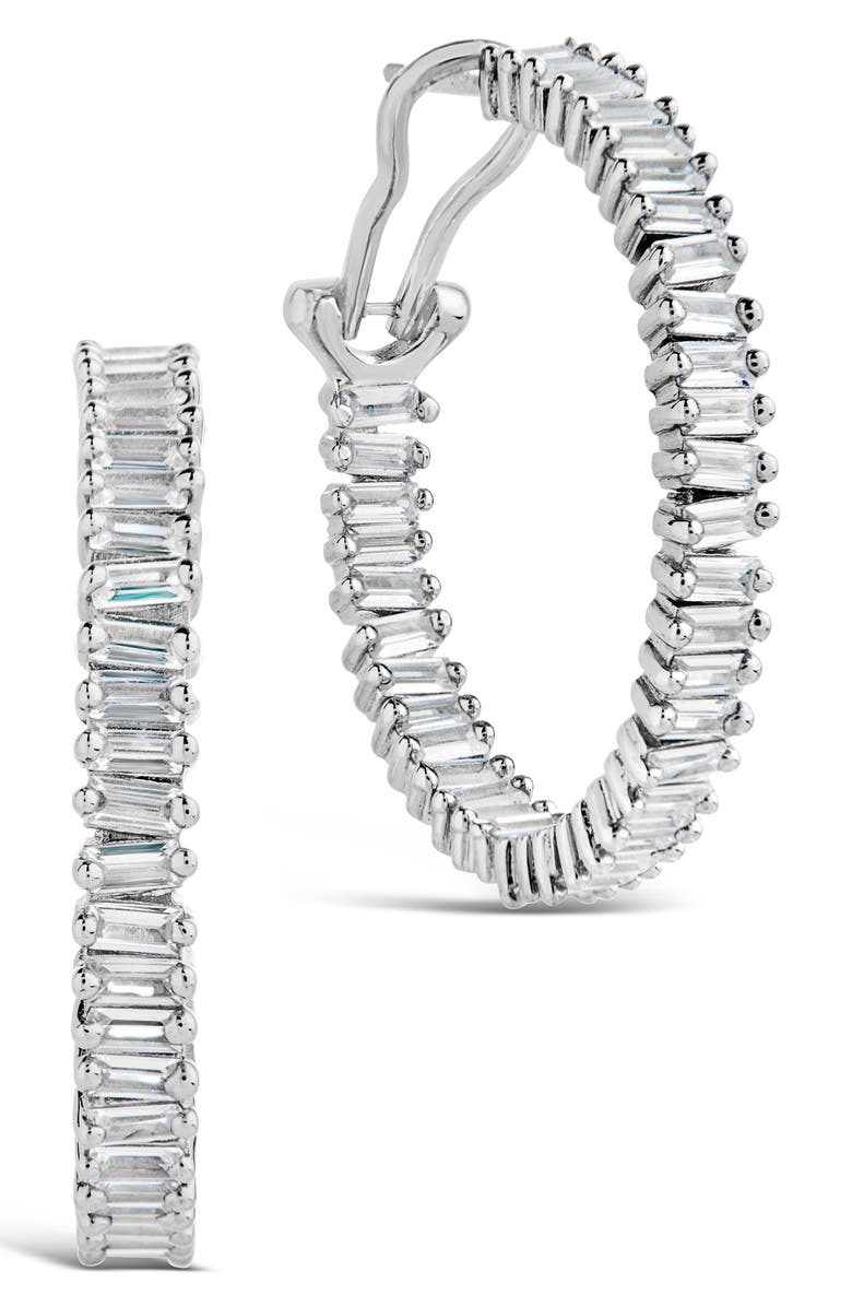 Sterling Forever Mischa Cubic Zirconia Inside Out Hoop Earrings, Main, color, 