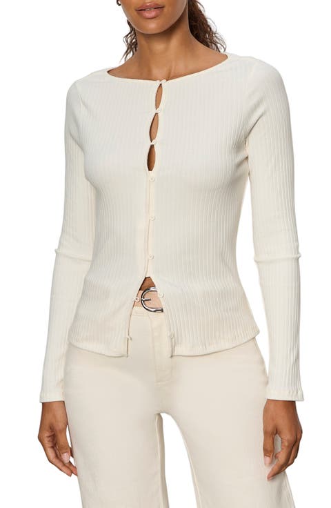 Stripe Button Front Long Sleeve Rib Top