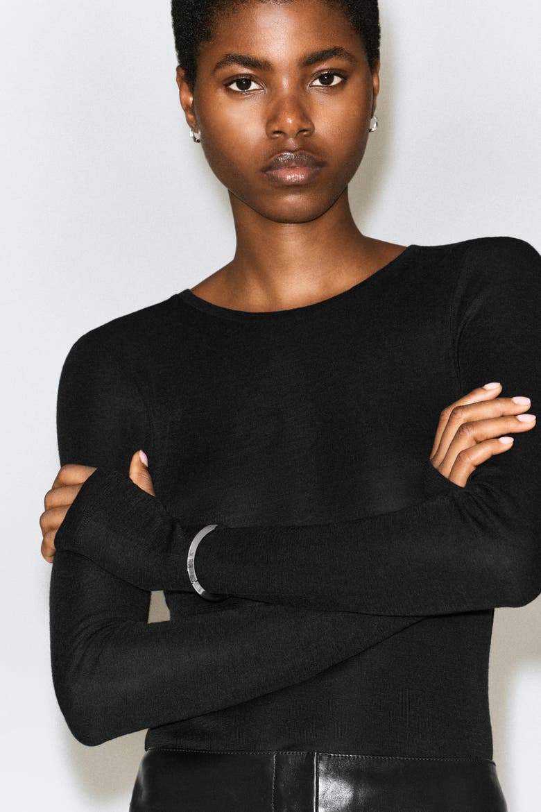 Slim Merino Wool Top, Alternate, color, BLACK