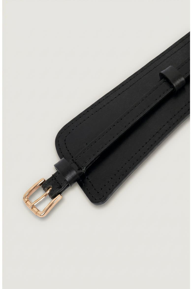 Leather Waist Belt with Layered Strap and Buckle, Alternate, color, Black