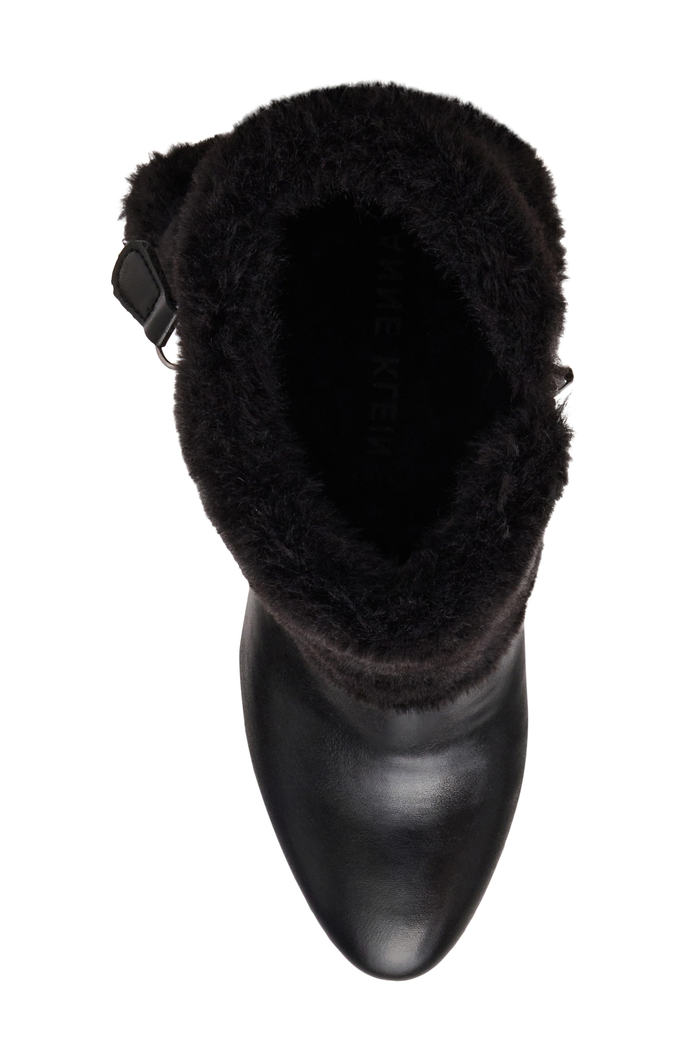 Akarli-F Faux Leather Bootie with Faux Fur Trim, Alternate, color, BLACK PU / BLK NAPPA - SBNA
