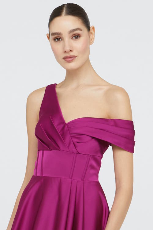 Theia Mirielle One-shoulder Satin Midi Dress In Pink