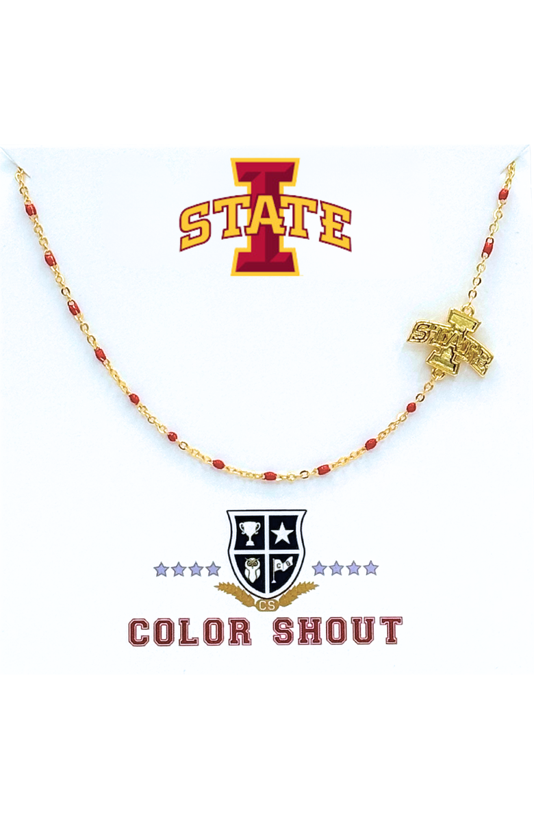Color Shout Iowa State University Side Necklace, Main, color, Yellow Gold