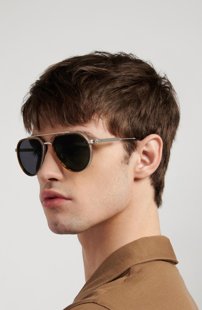 David Beckham Eyewear 57mm Pilot Sunglasses, Alternate, color, Palladium Brown/ Green Sf Ar