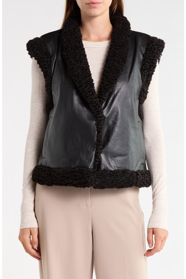 Faux Shearling Lined Reversible Faux Leather Vest, Main, color, BLACK