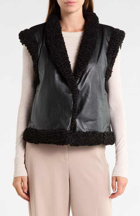 Faux Shearling Lined Reversible Faux Leather Vest