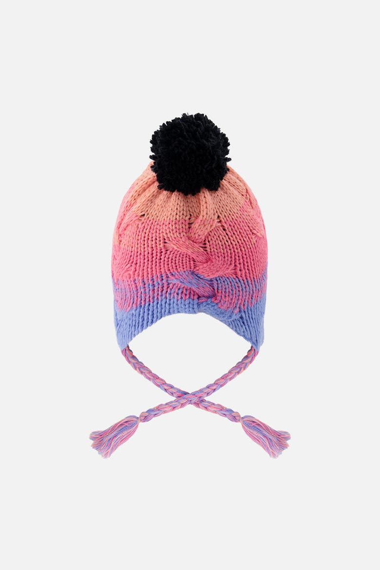 Winter Peruvian Gradient Fleece-Lined Pompom Knit Hat, Alternate, color, Blue and Pink Gradient