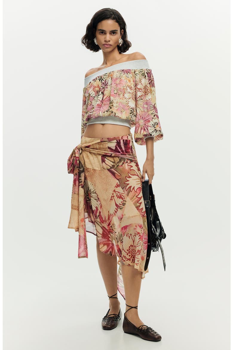 Print Off the Shoulder Top, Alternate, color, PINK