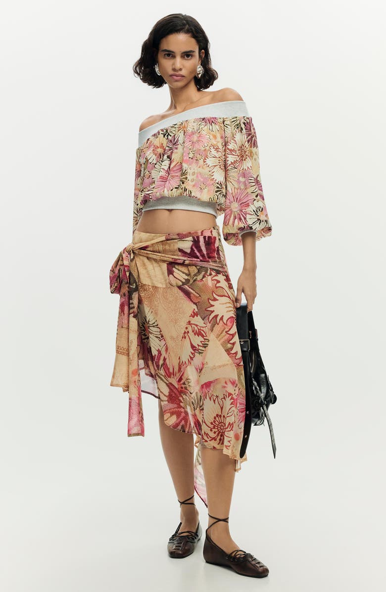 Desigual Print Off the Shoulder Top, Alternate, color, Pink