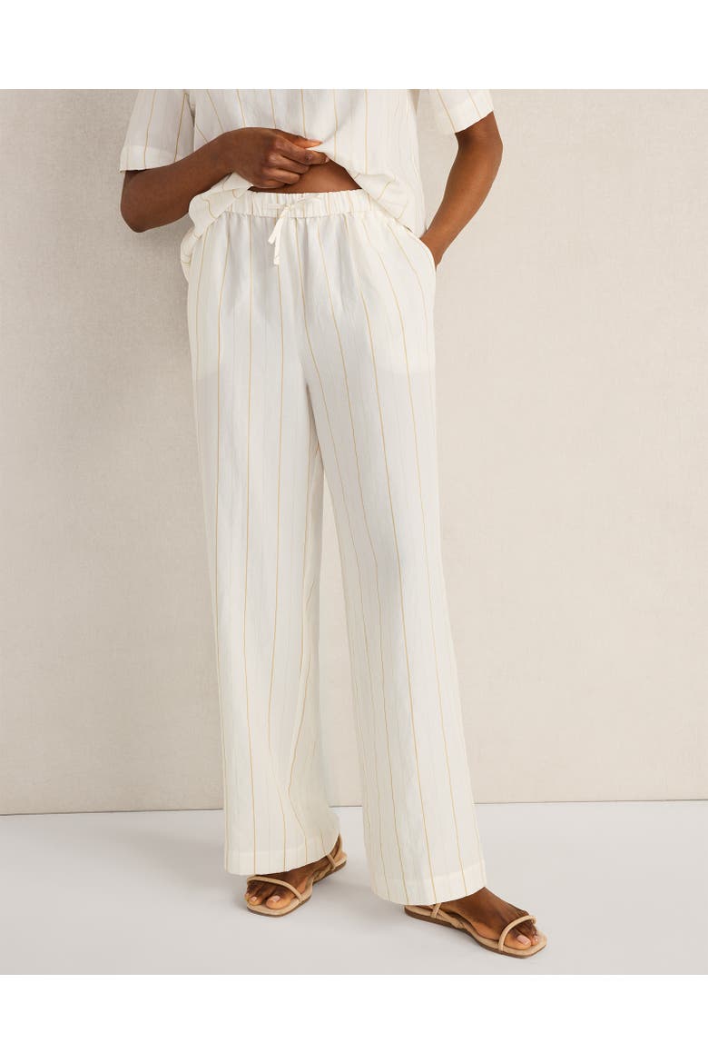 Silky Linen Blend Drawstring Pants, Main, color, Seta Stripe Ivory Multi