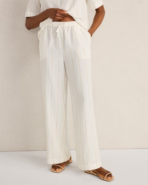 Silky Linen Blend Drawstring Pants