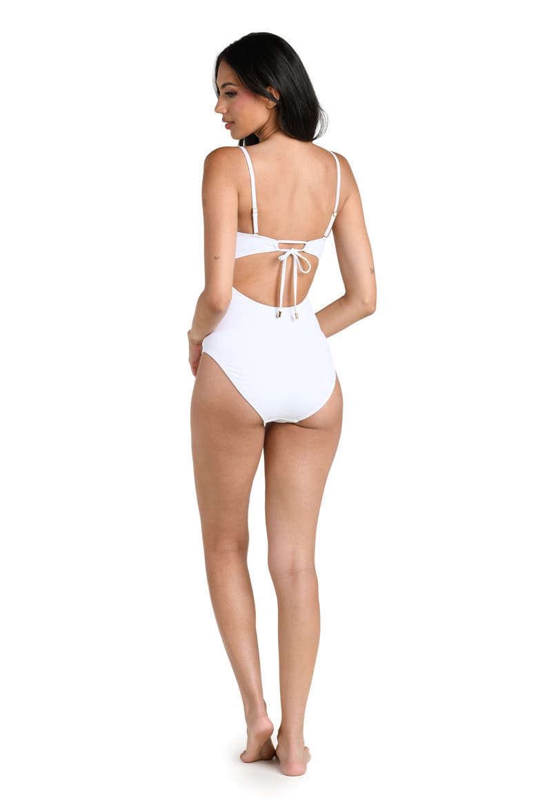 Shirred Cutout One-Piece Swimsuit, Alternate, color, WHITE