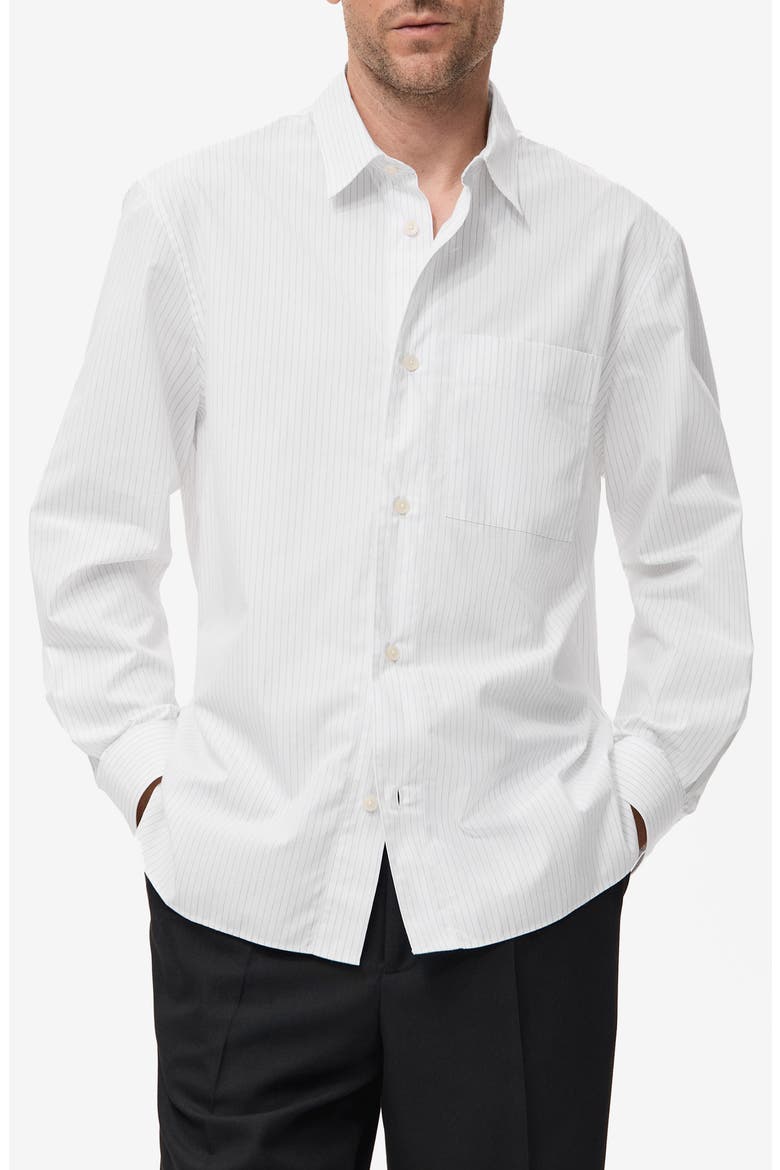 Relaxed Fit Stripe Button-Up Shirt, Main, color, WHITE