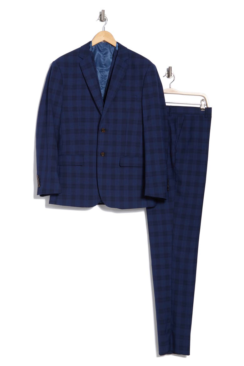 Slim Fit 3-Piece Check Suit, Alternate, color, BLUE