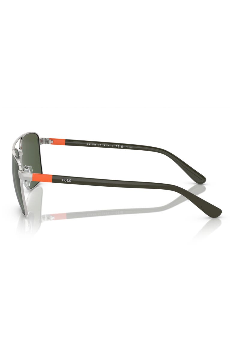 59mm Polarized Pillow Sunglasses, Alternate, color, SHINY SILVER / BOTTLE GREEN