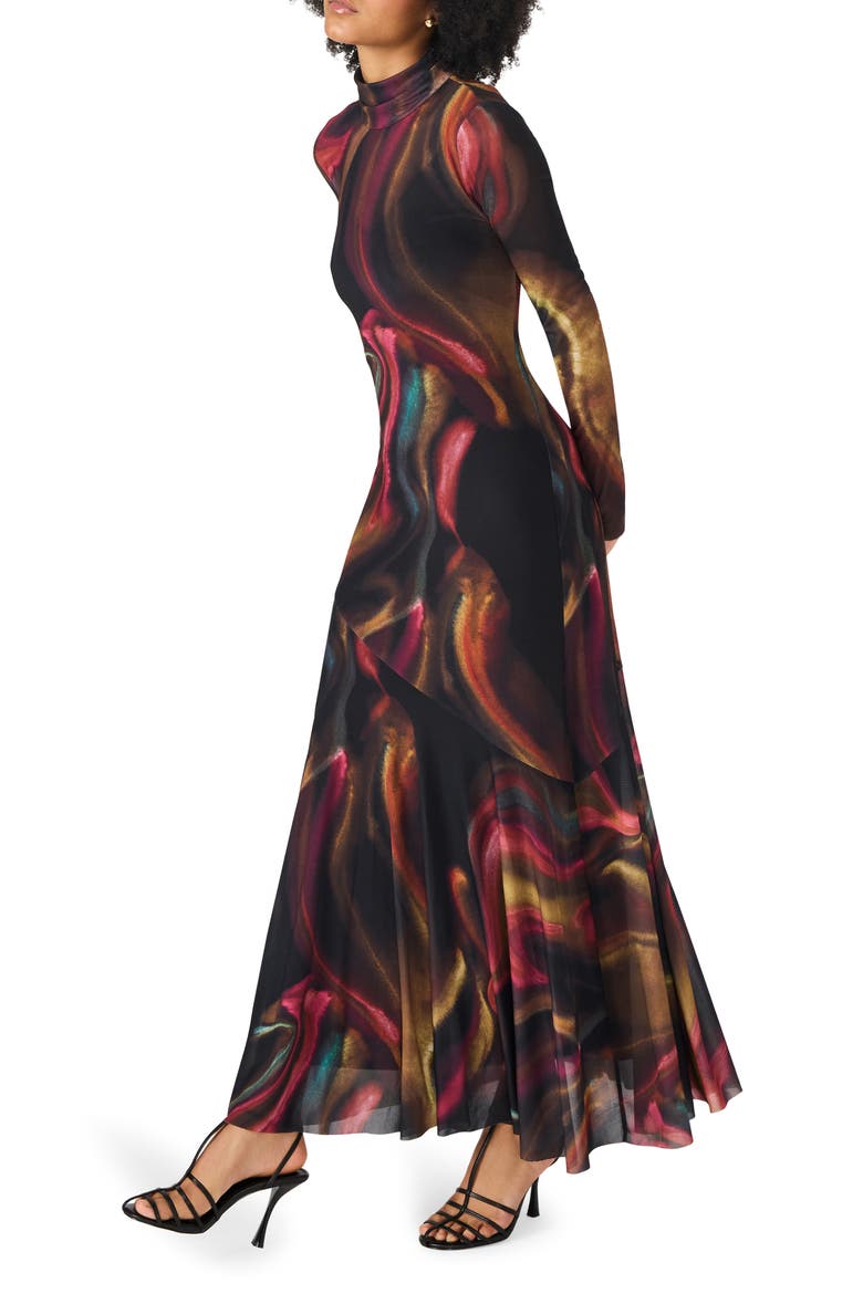 Vivara Printed Long Sleeve Mesh Maxi Dress, Alternate, color, FADED INK