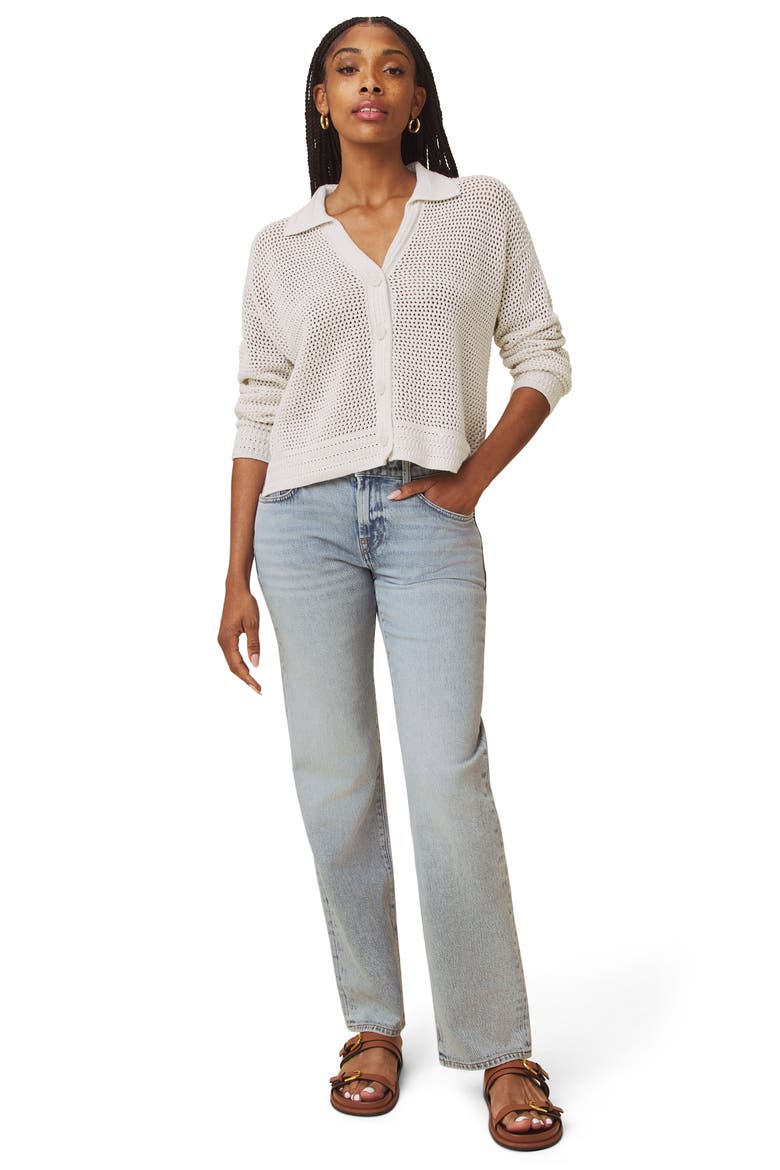 Haven Openwork Cotton Johnny Collar Cardigan, Alternate, color, PALE OAK WHITE