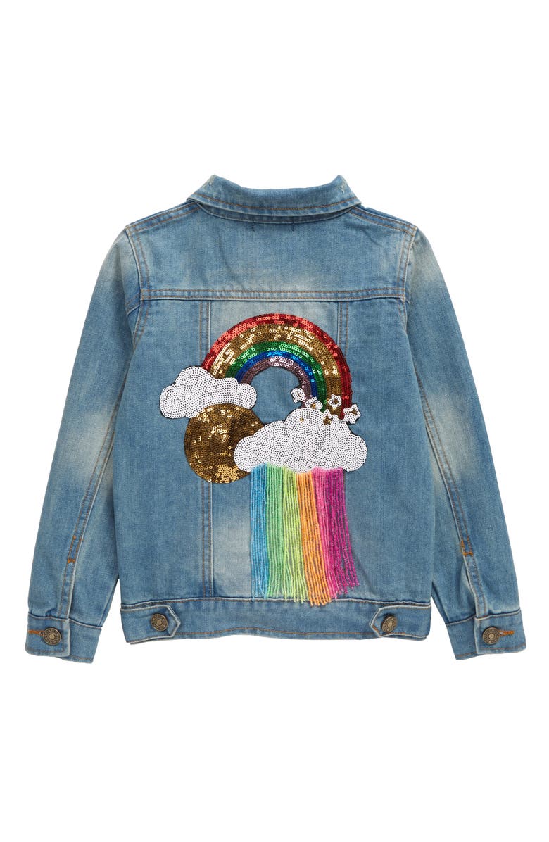 Lola + The Boys Lola & the Boys Rainbow Tassel Denim Jacket, Alternate, color, 