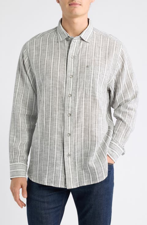 Raffia Dunes Stripe Linen & Cotton Long Sleeve Shirt