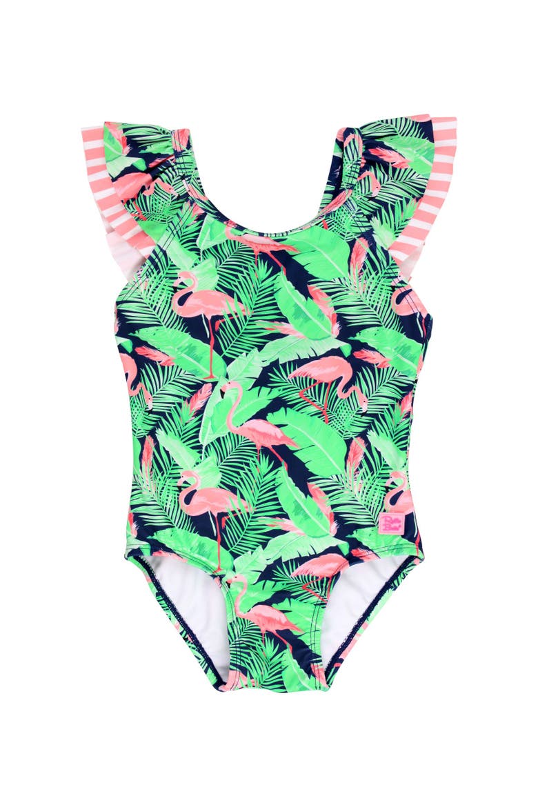 Girls V-back Upf50+ One Piece, Main, color, Flamingo Frenzy