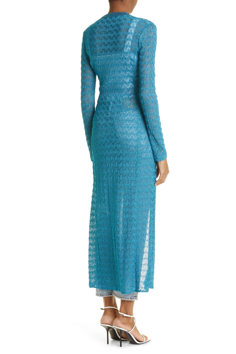Raschel Lamé Lace Longline Cardigan, Alternate, color, TURQUOISE LAM LIGHT BLUE
