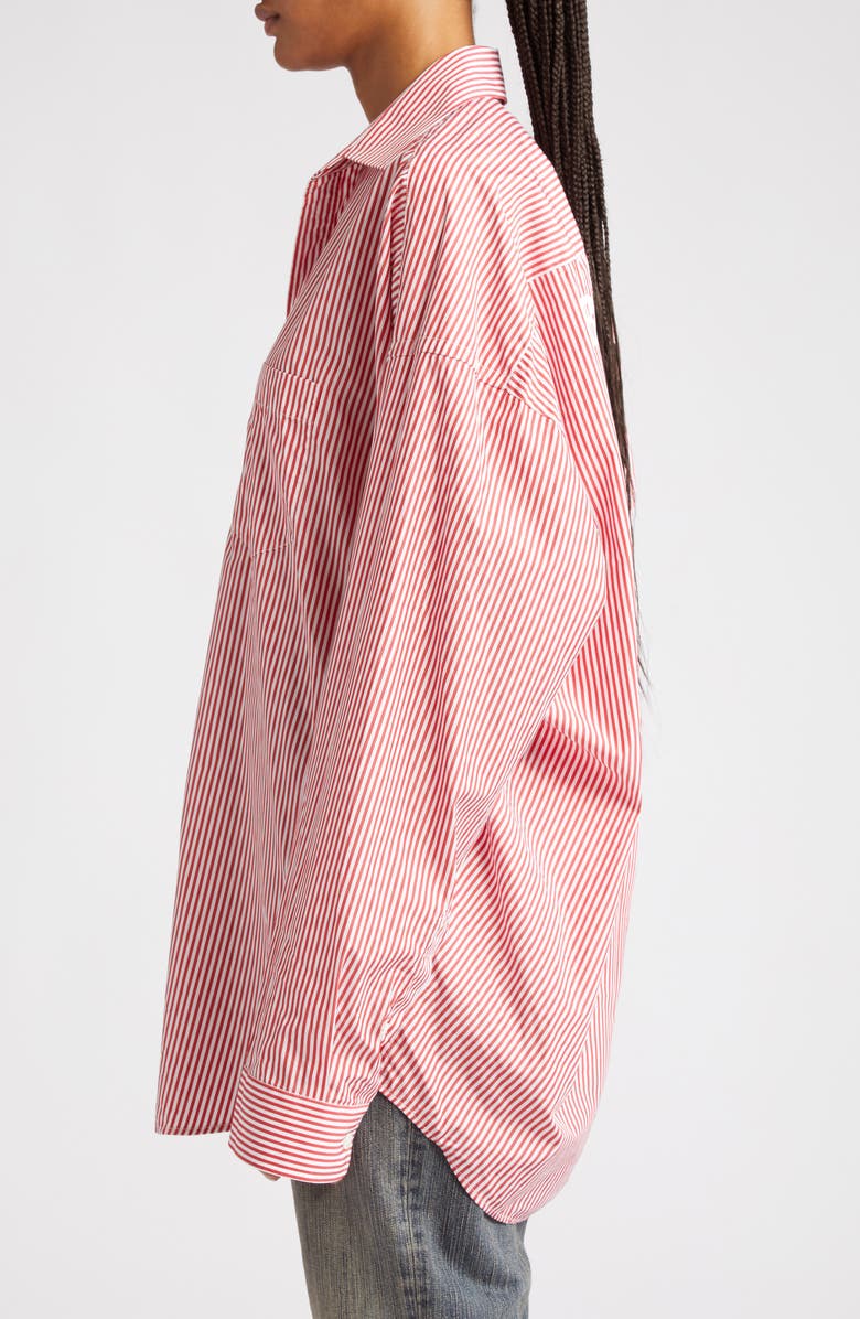 Balenciaga Oversize Logo Stripe Cotton Button-Up Cocoon Shirt, Alternate, color, 