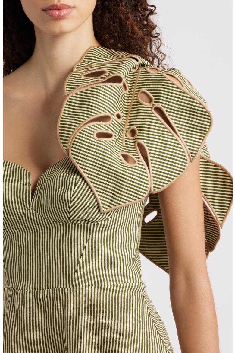 Stripe Monstera Leaf Sleeveless Linen Midi Dress, Alternate, color, GREEN