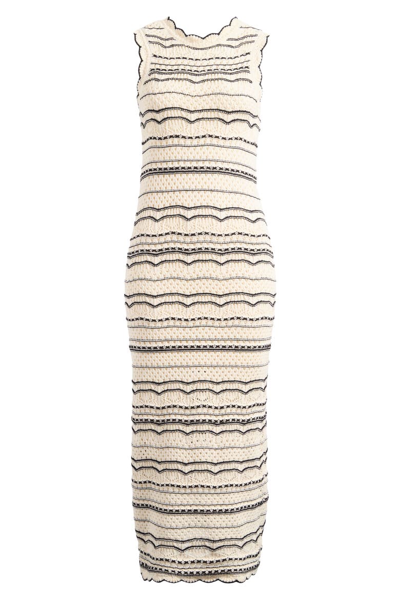 Madeira Open Stitch Cotton Blend Maxi Sweater Dress, Alternate, color, BIRCH DETAIL W BLACK