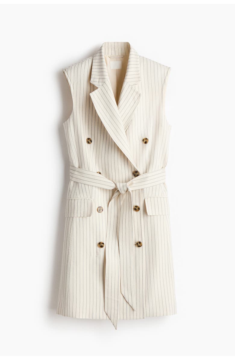 H&M Linen-blend Blazer Dress, Main, color, Cream/Striped