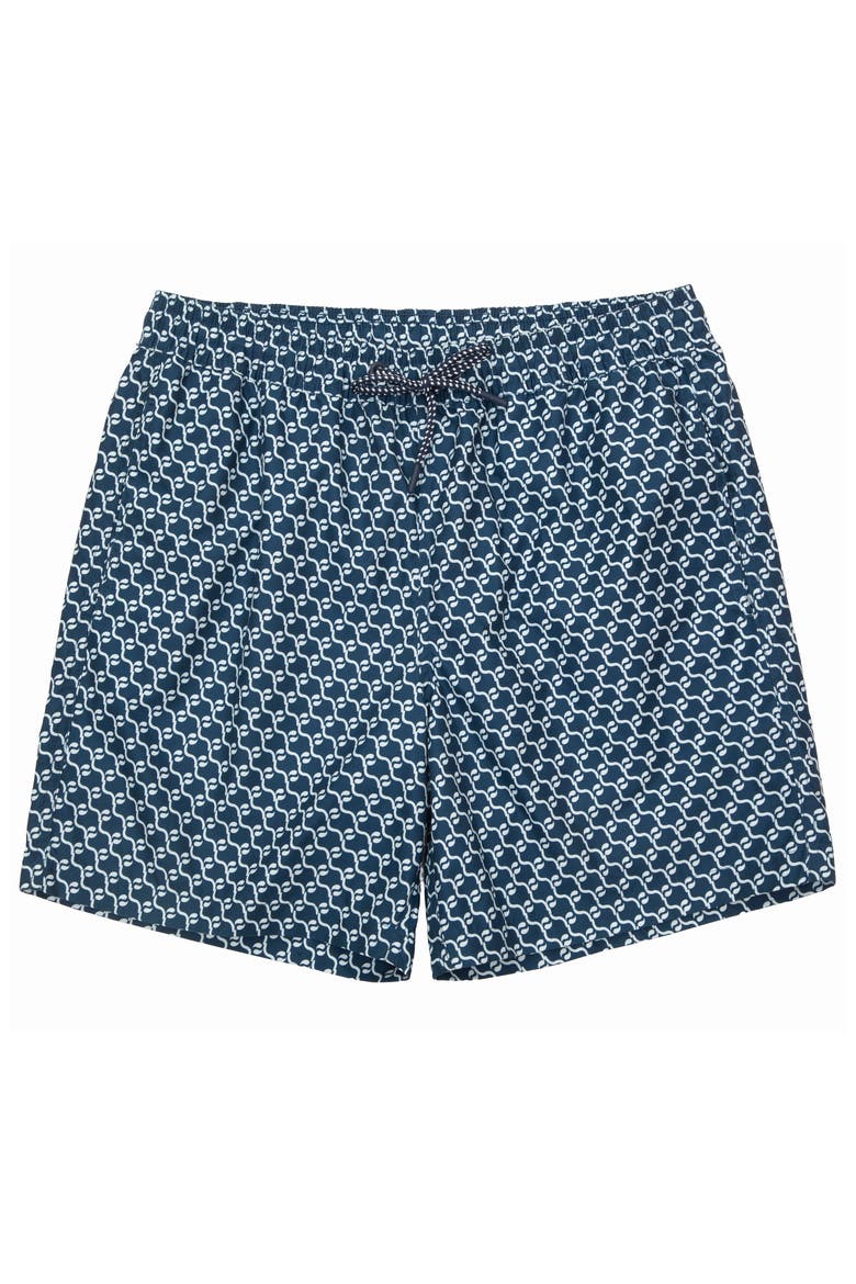 Men's 7" Compression Liner Swim Trunks with Back Zipper Pocket, UPF 50+, Alternate, color, Navy Print