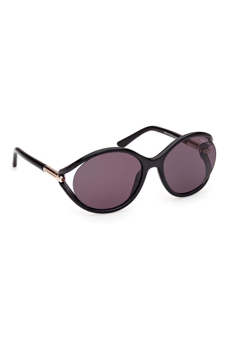 Melody 59mm Round Sunglasses, Alternate, color, SHINY BLACK / SMOKE