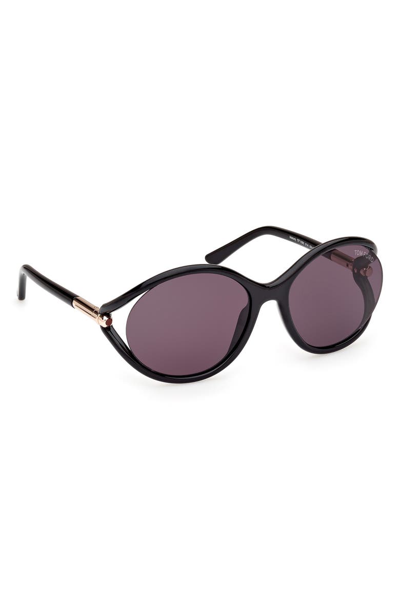 TOM FORD Melody 59mm Round Sunglasses, Alternate, color, Shiny Black / Smoke