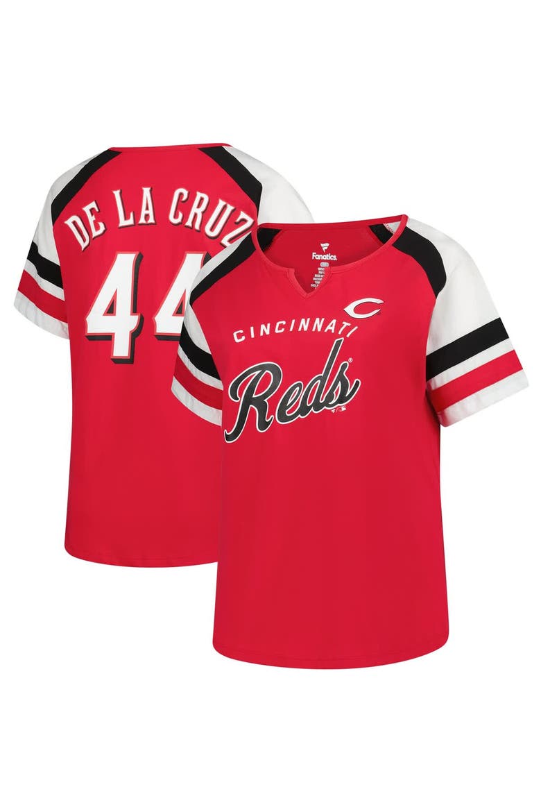 Women's Profile Elly De La Cruz Red Cincinnati Reds Plus Size Name & Number Raglan T-Shirt, Alternate, color, Red