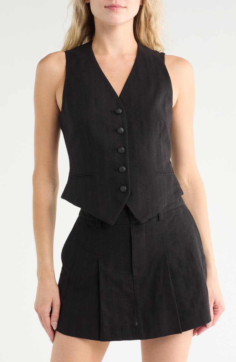 rag & bone Cressida Cotton & Linen Vest, Main, color, Black
