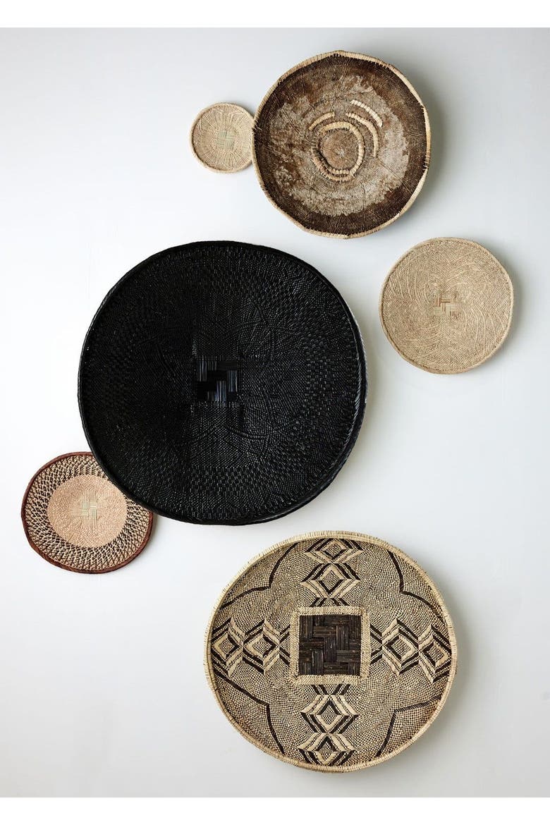 Statement Hand-Painted Black Binga Flat Basket, Alternate, color, Black