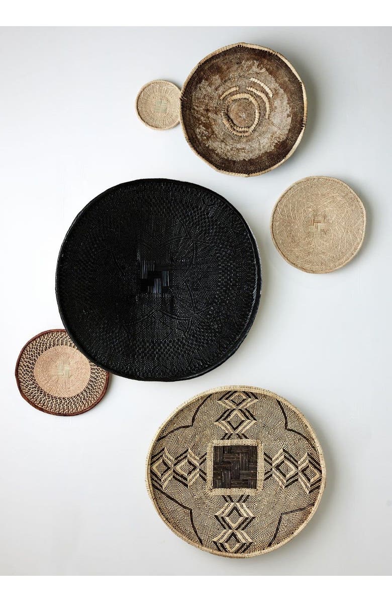 kanju Interiors Statement Hand-Painted Black Binga Flat Basket, Alternate, color, Black