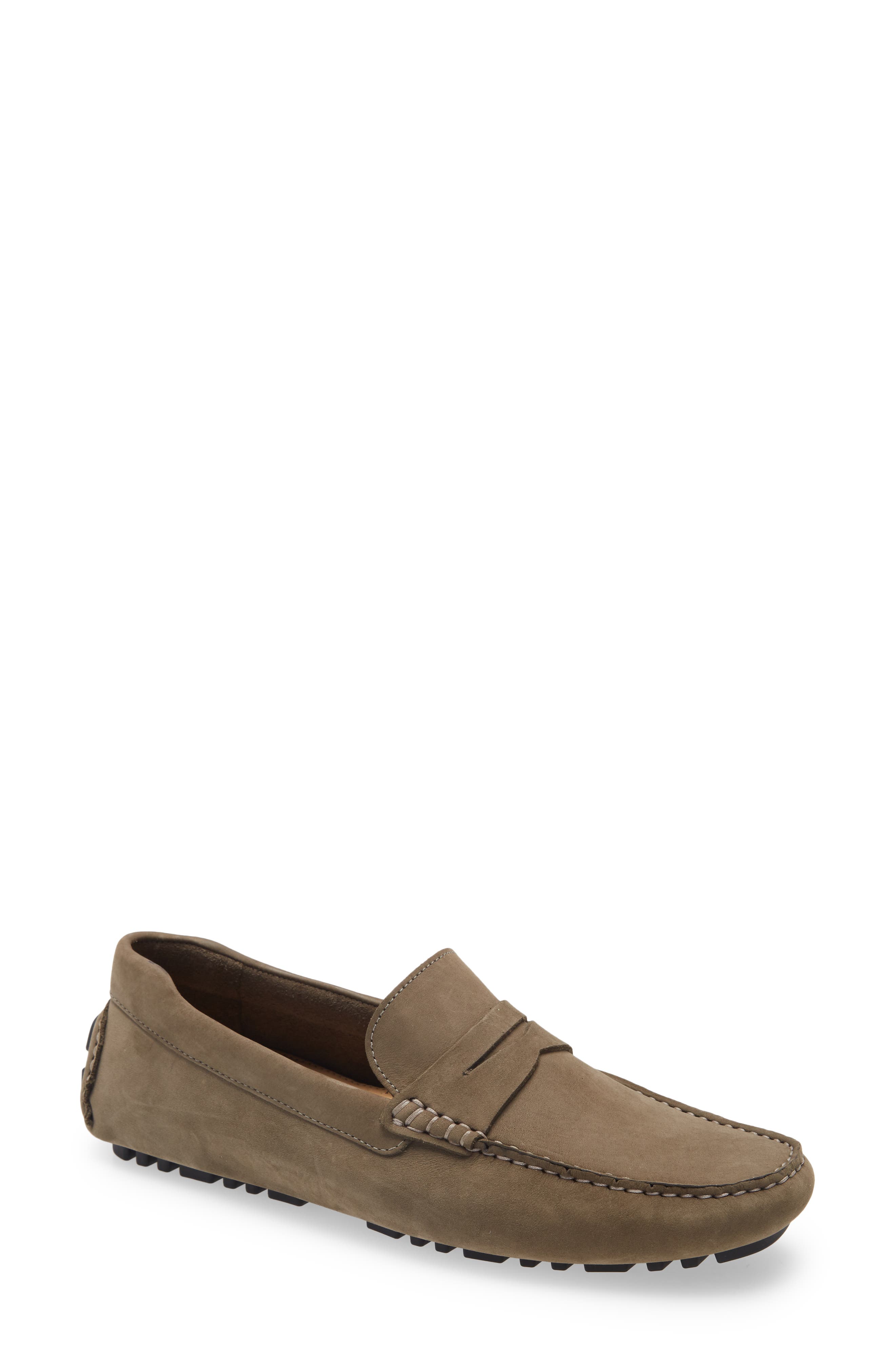Brody Driving Penny Loafer, Main, color, GREY NUBUCK
