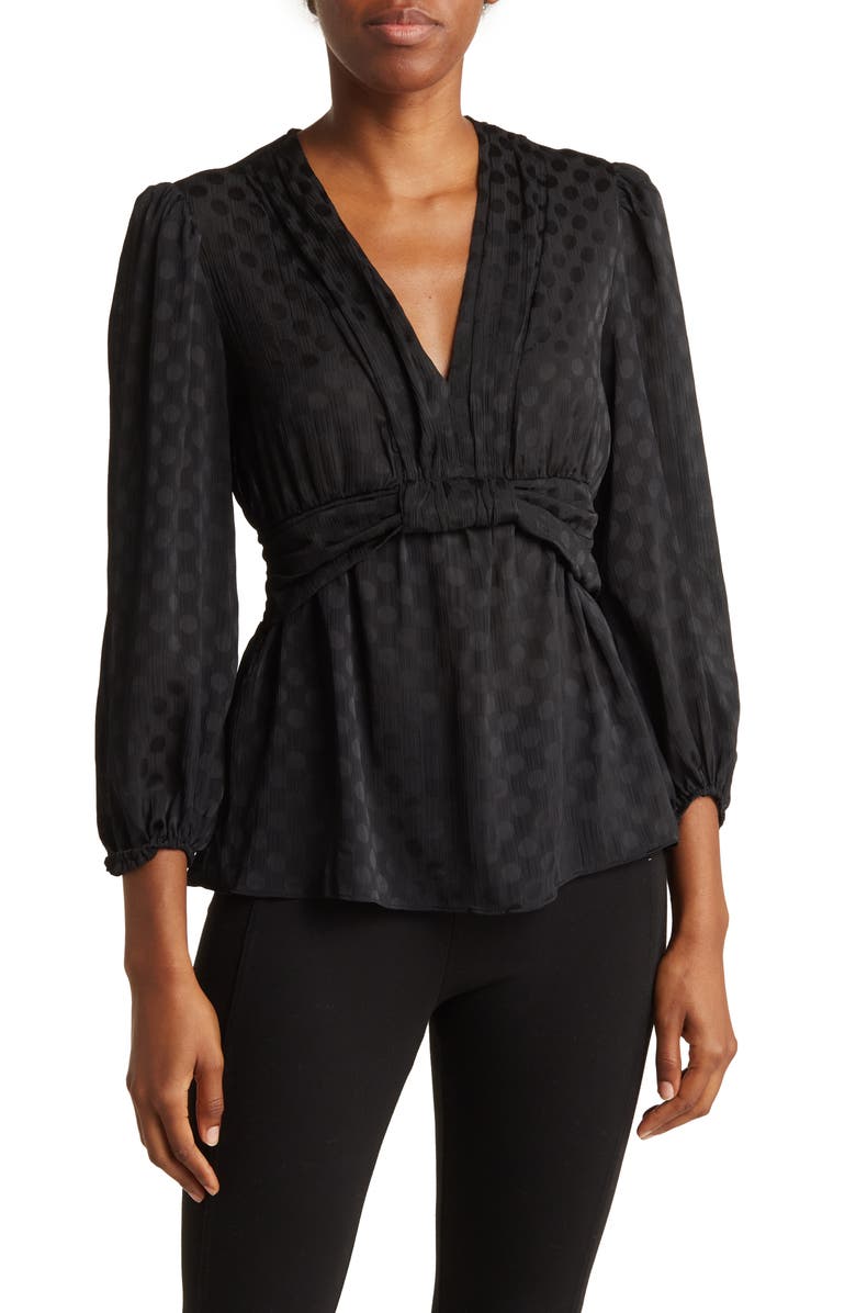 MAX STUDIO Polka Dot Long Sleeve Peplum Blouse, Main, color,