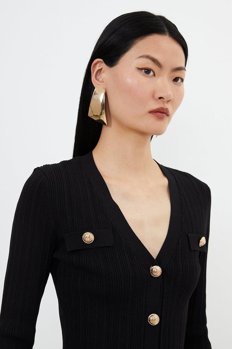 Viscose Blend Rib Military Trim Cardigan, Alternate, color, Black