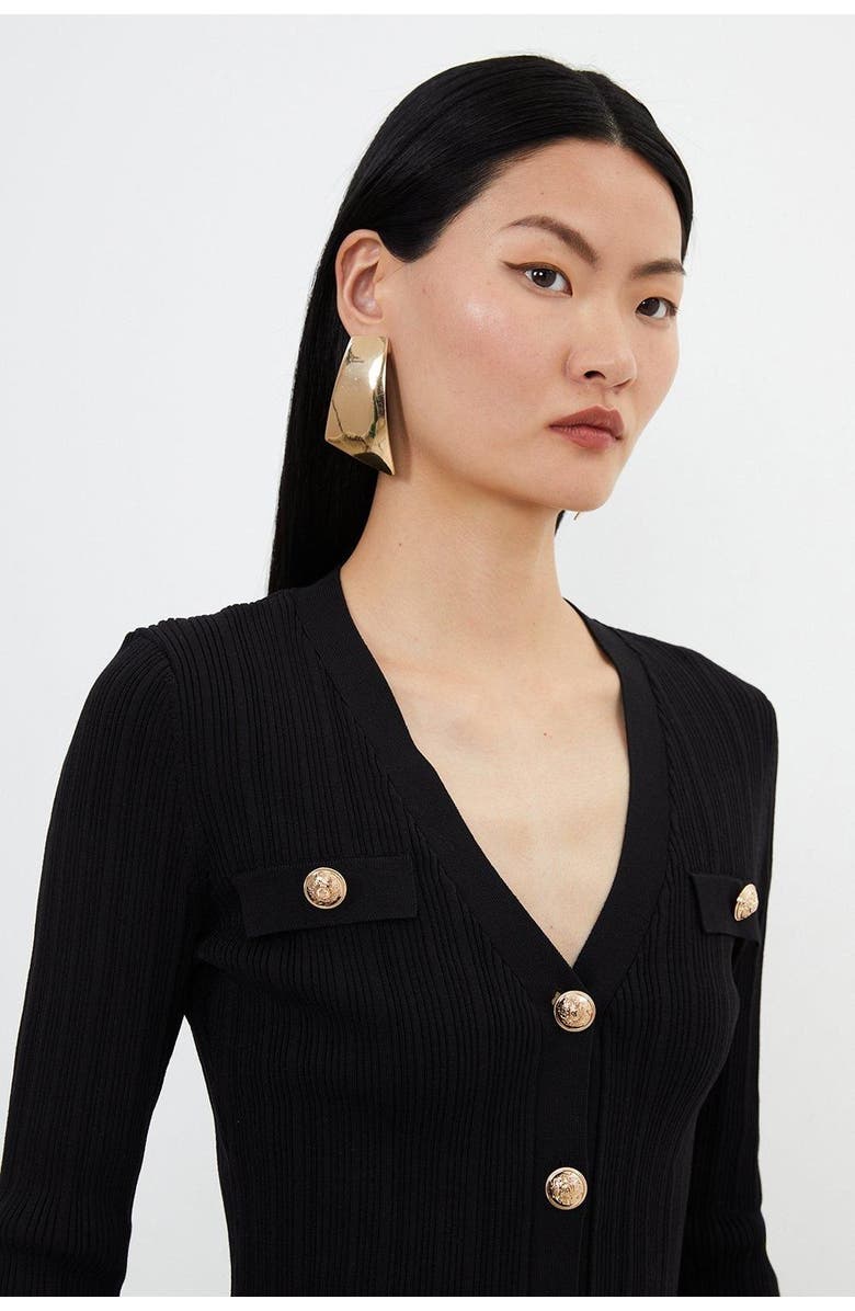 Karen Millen Viscose Blend Rib Military Trim Cardigan, Alternate, color, Black