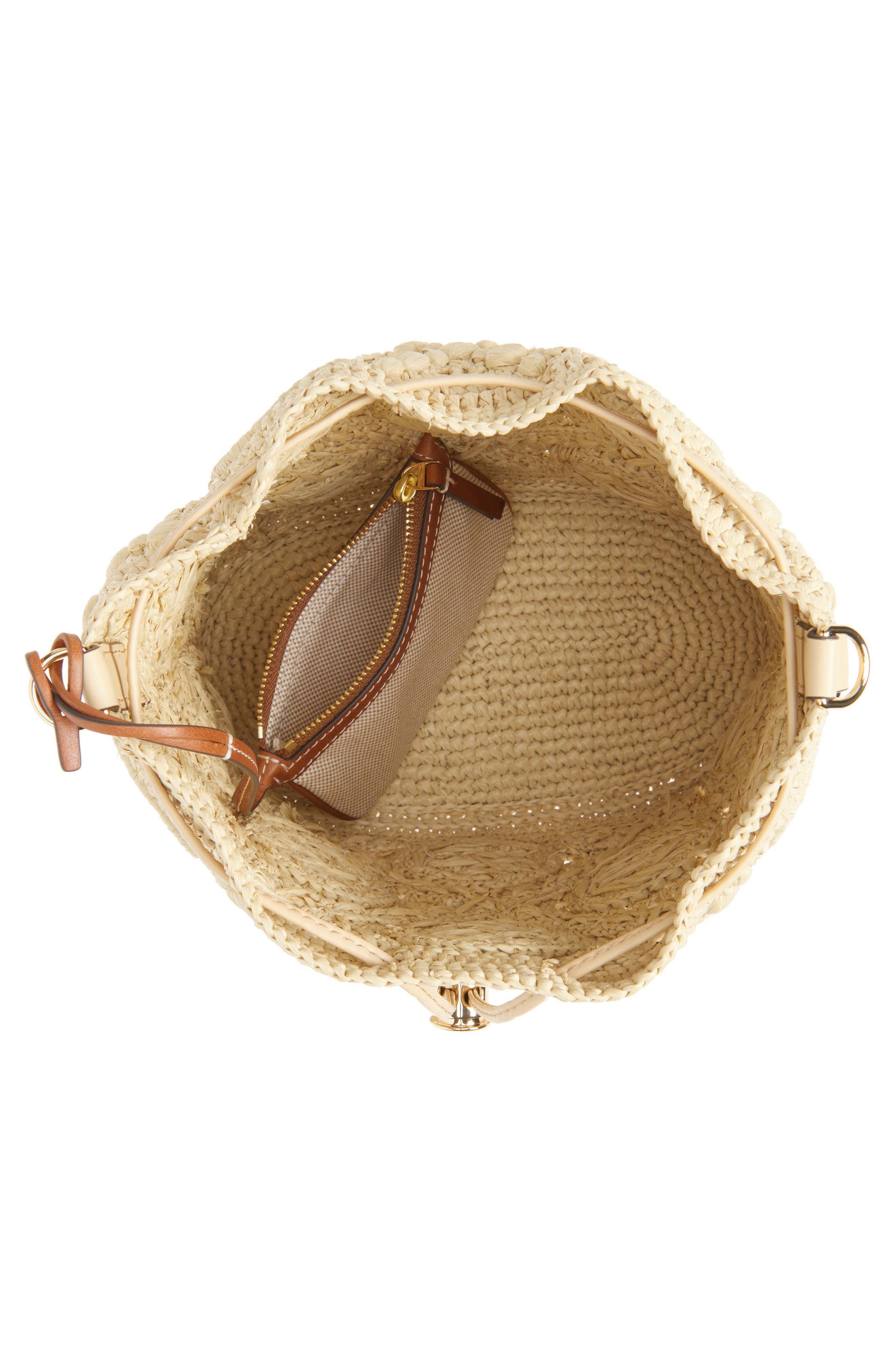 T Monogram Raffia Bucket Bag, Alternate, color, NATURAL